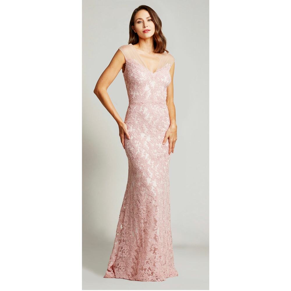 NEW! Tadashi Shoji Reina Embroidered Corded Lace Pink Gown 6